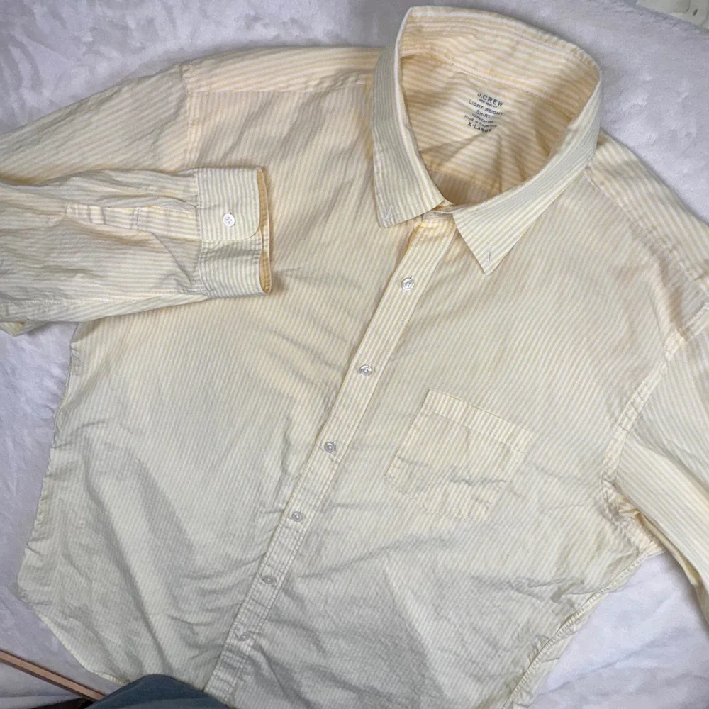 J. Crew Button Down Shirt Men XL Yellow Striped Lightweight Cotton Long Sleeve